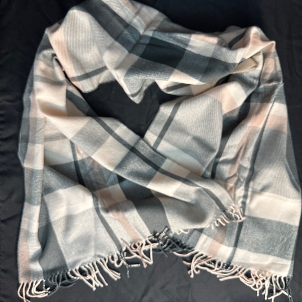 J.CREW Plaid Scarf Fringe Wrap 24×78 Oversized Tartan Winter Accessory